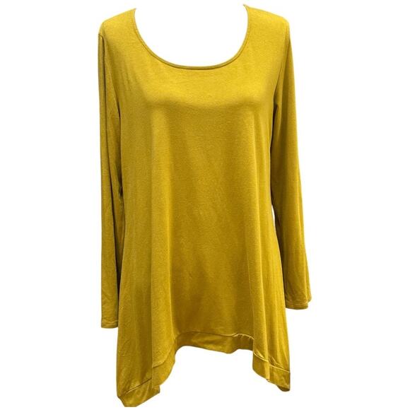 CHALET et Cécí Mustard Yellow Asymmetrical Hem Tunic Top Size L Bamboo Blend - Picture 1 of 7